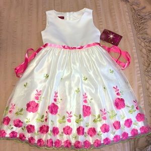 Girls New White/Pink Floral Princess Gown